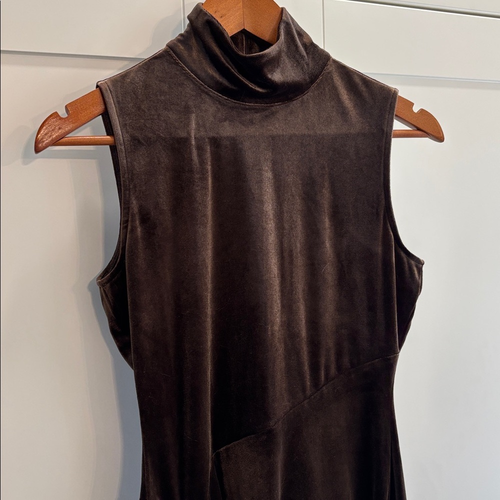 NWT the drop Sleeveless Turtleneck Velvet Dress in Dark Brown